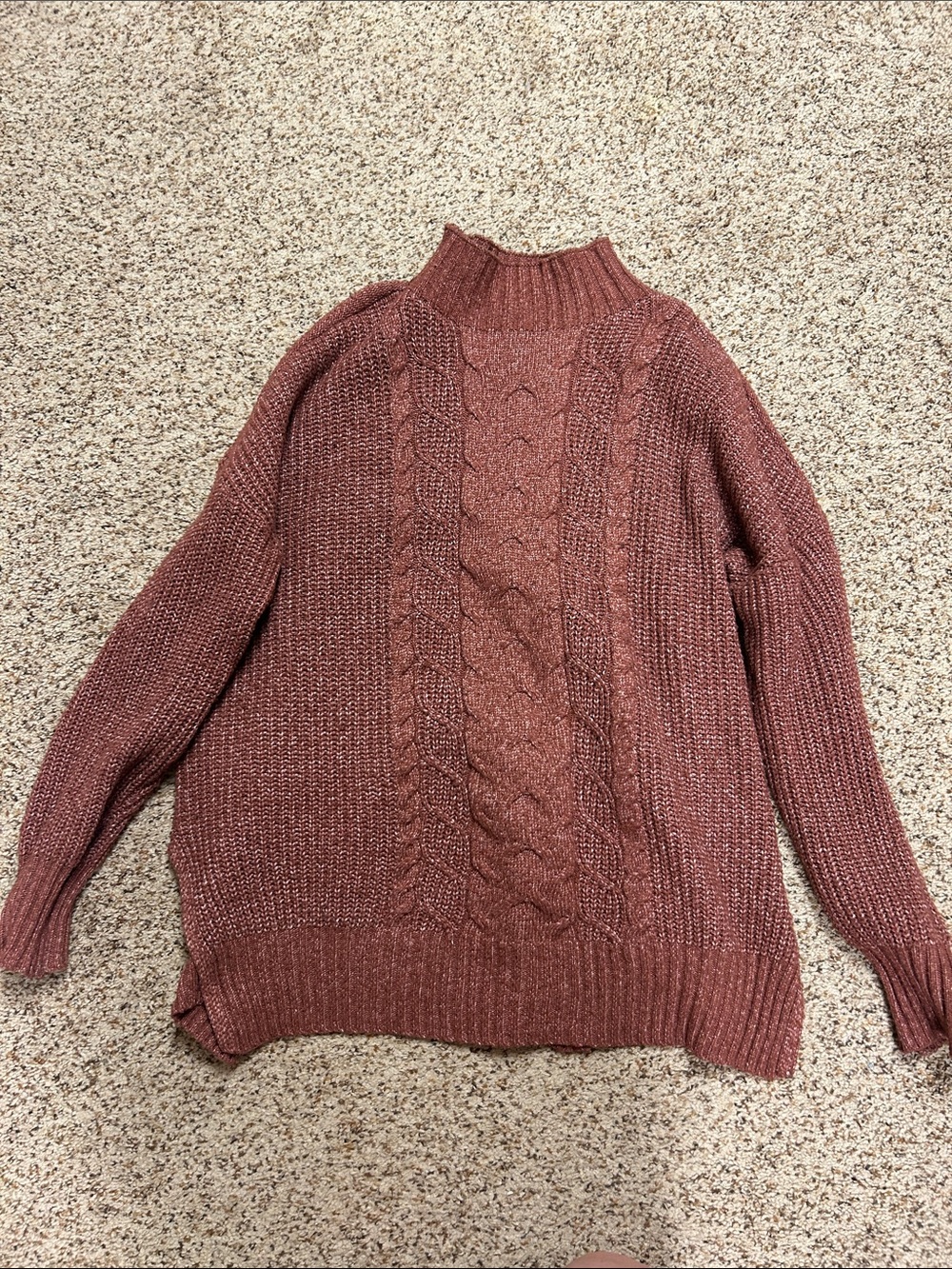 Cozy Cable-Knit Mock Neck Sweater - Dusty Rose
